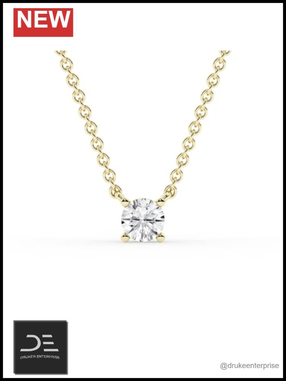 Lab Grown Solitaire Diamond Pendant Necklace 10K Solid Gold 1/4ct